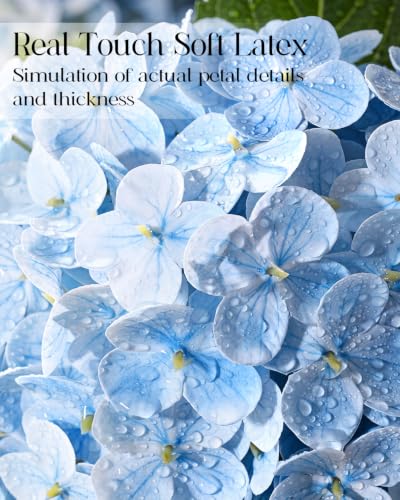 Hydrangea Artificial Flowers with Vase, Real Touch Latex, Blue | Lifelike Faux Water, Nearly Natural Leaves, Durable & Fade-Resistant, Home Office Table Centerpiece Decor - color: Blue
