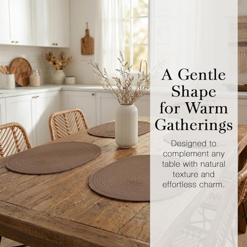 Placemats Set of 6, Woven Oval Braided Dining Table Mats(Chocolate Brown) | 12 x 17.5 Inch Size Fits Plates and Flatware; Hand Washable and Heat Resistant for Kitchen Use, with Farmhouse and Boho Style - color: Solid Brown, size: 6 pcs