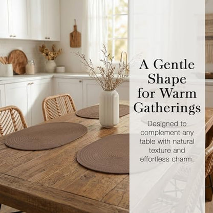Placemats Set of 6, Woven Oval Braided Dining Table Mats(Chocolate Brown) | 12 x 17.5 Inch Size Fits Plates and Flatware; Hand Washable and Heat Resistant for Kitchen Use, with Farmhouse and Boho Style - color: Solid Brown, size: 6 pcs