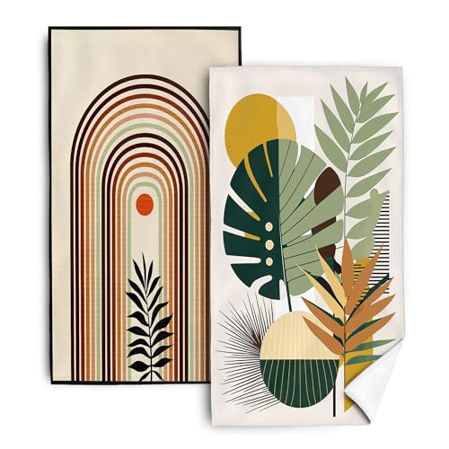 Botanical Palm Leaves Modern Style Minimalist Decor Kitchen Dish Towel Set of 2, Ultra Soft Absorbent Hand Drying Baking Cooking Cloth, Spring Summer Holiday Home Decor 16"x24" - color: Botanical Leaves