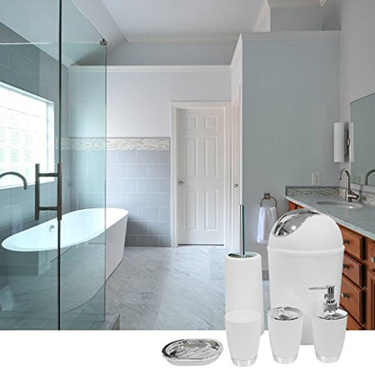 Bathroom Accessories Set, 6-Piece Plastic Gift Set, Toothbrush Holder, Toothbrush Cup, Soap Dispenser, Soap Dish, Toilet Brush Holder, Trash Can (White) - color: White