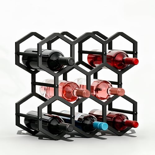 3-Tier Hexagon Metal Countertop Wine Rack, 8 Bottles Tabletop Wine Bottle Holder Stand for Cabinet Pantry, Indoor Outdoor Home Bar Storage Organizer - size: 3-Tier Hexagon