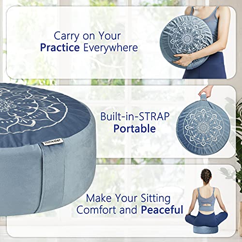 Hihealer Meditation Cushion, Traditional Tibetan Meditation Pillow Velvet Cover - Large Floor Cushion Seating for Adults - Yoga Buckwheat Bolster for Women、Moms - color: Blissful Pink & Aqua