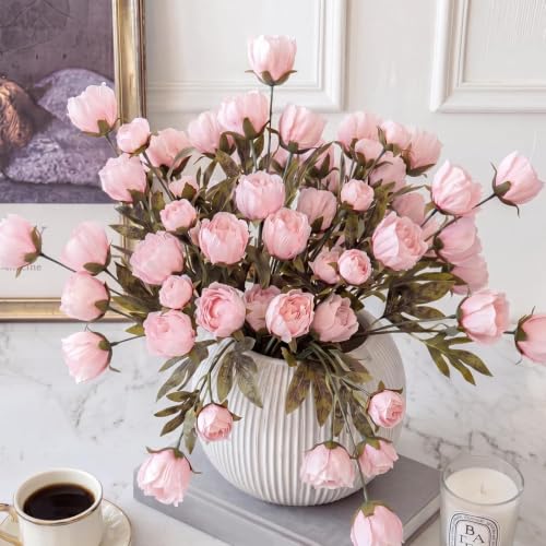 Thiccywoov Faux Silk Peony Artificial Flowers Stem for Vase,8 Pcs,Pink | Pink Fake Peonies Branches with Stems, for Fall Autumn Home DIY Bouquet Centerpieces Wedding Arrangements Shower Decor - color: Pink