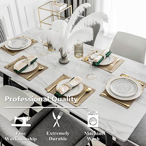 Home Brilliant Cotton Linen Placemats Set of 6 Heat Resistant Textured Place mats Washable Cloth Placemats for Kitchen Dining Table, Natural Linen - color: Natural Linen, size: Placemats 13" x 19", Set of 6