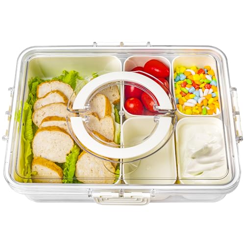 Bandesun Divided Serving Tray with Lid and Handle - Snackle Box Charcuterie Container for Portable Snack Platters - Perfect for Party, Entertaining - Clear Organizer for Candy, Fruits, Nuts, Snacks - style: compartments large 1pcs small 4pcs