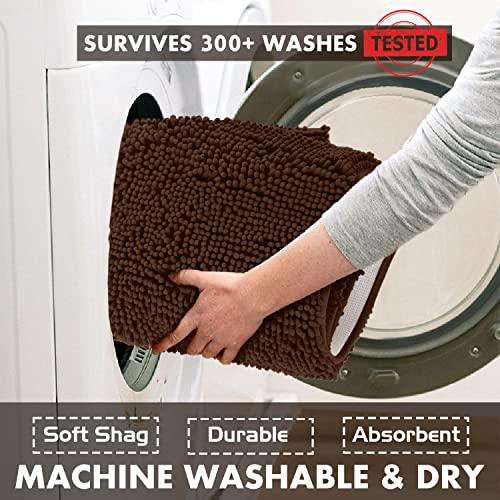 Bathroom Rugs Sets 2 Piece, Luxury Chenille Bath Mat Set, Soft Plush Anti-Slip Bath Rug + U-Shaped Toilet Mat. Microfiber Shaggy Carpet, Super Absorbent (24” x 36” & 20” x 24” U, Brown) - color: Brown, size: 2 Piece Set - Large