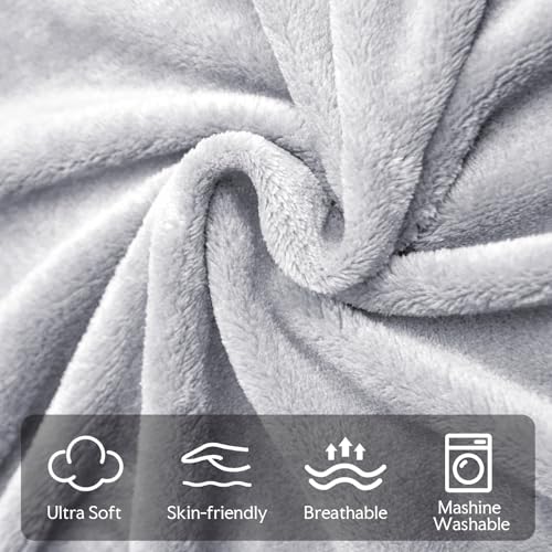 3-Pack Fleece Throw Blankets 50x60, 300GSM Soft Flannel Plush Blanket, Lightweight Warm Couch Sofa Bed Blankets, No Shedding All Season (Light Gray) - color: Light Gray