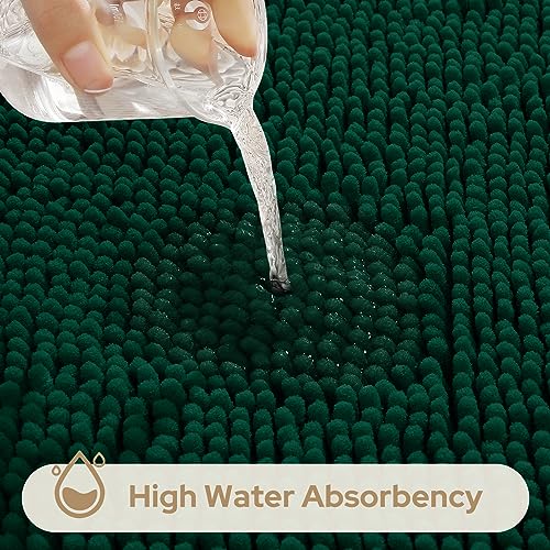 HOMEIDEAS 3 Pieces Bathroom Rugs, Ultra Soft Non Slip Absorbent Chenille Toilet Bath Mat Set (Dark Green) - color: Green-dark Green, size: 17"x24"+20"x32"+U Shape 20"x24"