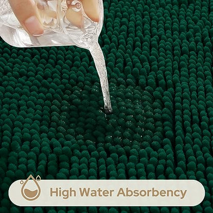 HOMEIDEAS 3 Pieces Bathroom Rugs, Ultra Soft Non Slip Absorbent Chenille Toilet Bath Mat Set (Dark Green) - color: Green-dark Green, size: 17"x24"+20"x32"+U Shape 20"x24"