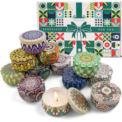 Scented Candles Gift Set, 12 Pack Soy Wax Aromatherapy Candles | 12 Summer Scents, Travel Tin Design, Gift Box Included, Home Fragrance, Spa Relaxation, Self Care, Birthday & Women Gifts - color: Scented Candles-12 Pack