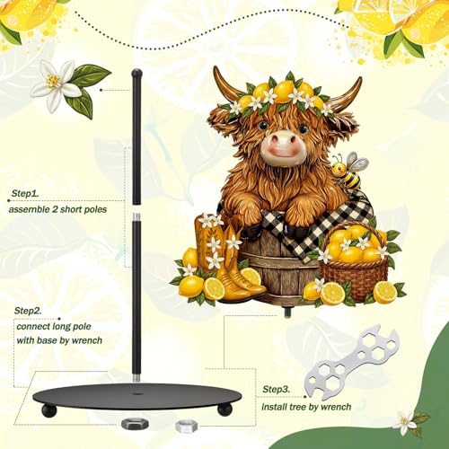 Lemon Highland Cow Paper Towel Holder Lemon Cattle Kitchen Bathroom Decor Farmhouse Large Metal Highland Cow Yellow Towel Holder Stand with Round Base for Home Countertop Accessories Gifts - style: Lemon