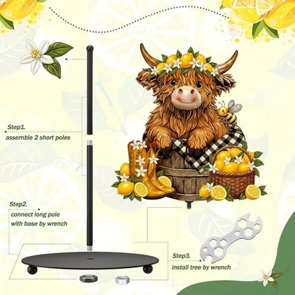 Lemon Highland Cow Paper Towel Holder Lemon Cattle Kitchen Bathroom Decor Farmhouse Large Metal Highland Cow Yellow Towel Holder Stand with Round Base for Home Countertop Accessories Gifts - style: Lemon