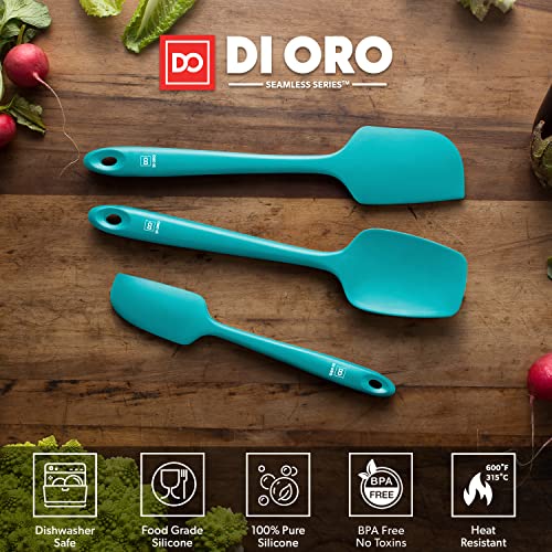DI ORO Silicone Spatula Set - 600F Heat Resistant, 3-Pc Teal | Rubber scraper won't scratch nonstick pans; For baking, cooking, mixing, and frosting; BPA-free and dishwasher safe - color: Teal