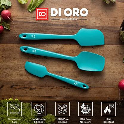 DI ORO Silicone Spatula Set - 600F Heat Resistant, 3-Pc Teal | Rubber scraper won't scratch nonstick pans; For baking, cooking, mixing, and frosting; BPA-free and dishwasher safe - color: Teal