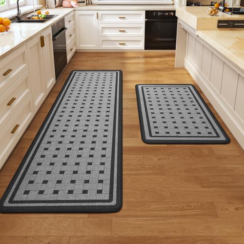 Kitchen Rugs Set of 2, Kitchen Mats for Floor,17x30+17x59 Grey | Kitchen Runner Rugs Non Slip Washable, Absorbent Braided Kitchen Floor Mat 2PCS, Sink Rug, Easy to Clean - color: C Streamlined Grey, size: 17''x30''+17''x59''