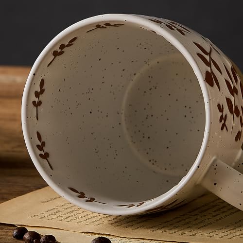 18 Oz Large Ceramic Coffee Mug Set of 2 - Rustic Handmade Floral Mugs with Handle, Microwave Safe for Latte Espresso Cappuccino Tea Cocoa Milk, Modern Unique Big Cups for Kitchen Women(Caramel Brown) - color: Caramel Brown