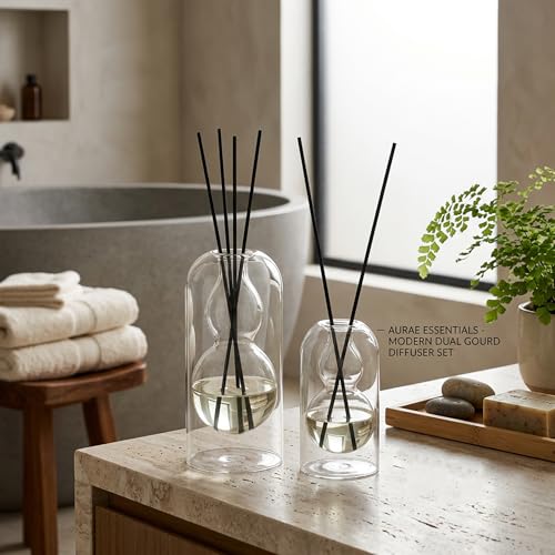 Reed Diffuser Bottles 2pcs/Set, Glass Gourd-Shaped Empty Diffuser Bottle with 15 Reed Sticks for DIY Aromatherapy, Home Fragrance Decor