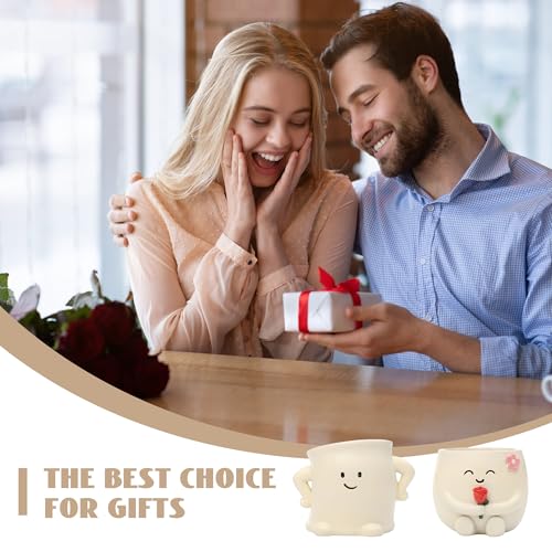 2 Pack Smiley Face Planter Pots with Drainage Hole, 3.5 Inch Cute Ceramic Succulent Pots, Funny Flower Planters for Indoor Outdoor Home Office Decor, Flower Vase Gift for Plant Lovers