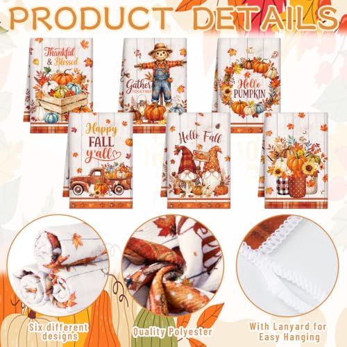 Redbaker 6 Pcs Fall Kitchen Towels Scarecrow Pumpkin Funny Dishcloth | Autumn Absorbent Farmhouse Decorative Fast Drying Tea Dish Towel with Hanging Loop for Kitchen Bathroom Housewarming Gift - style: Fall Scarecrow
