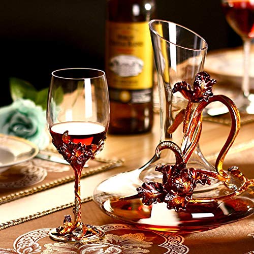 Comeon Flower Wine Glasses Hand Painted Wine Glasses Golden 2 Set | Golden Enamels Floral Design, Included Gift Box, Transparent Glass, Long Stem Crystal Red Wine Glasses, Champagne Glasses - color: Golden/ 2 set (gift box)
