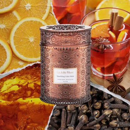 LA JOLIE MUSE Holiday Glow Candle Trio | 3×19 oz | Ruby Berry Bliss, Hearth & Velvet Flames, Starlit Golden Fir | Festive Soy Candles | Gift-Wrapped Wooden Wicks