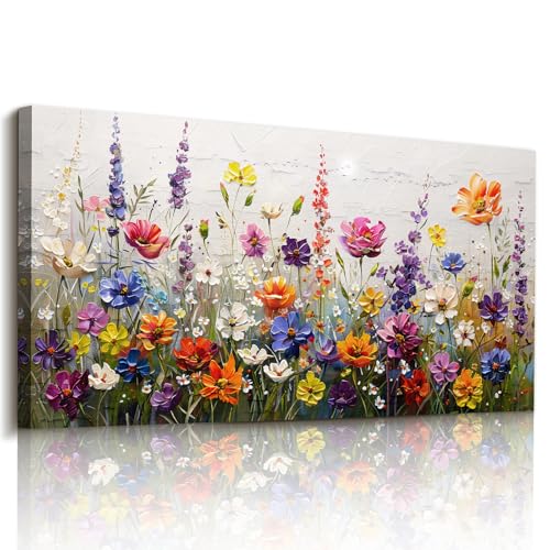 imjiayu Colorful Wildflower Wall Art, Large Vibrant Floral Wall Decor | 24x48 In, Boho Flower Canvas Prints, Cottagecore Botanical Pictures for Living Room, Bedroom, Office, Modern Rustic Farmhouse - color: Vibrant Flower Cluster, size: 48"L x 24"W