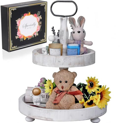 2 Tier Tray Cake Stand Farmhouse Kitchen Decor Centerpiece,Serving Tray Coffee Bar