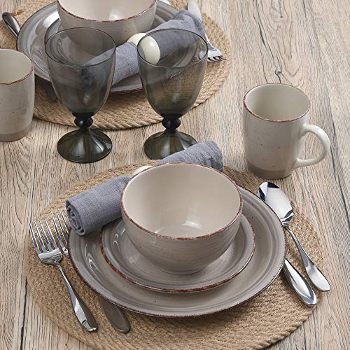 Pfaltzgraff Sadie 16-Piece Cream Dinnerware Set, Service for 4, Durable Stoneware Plates and Bowls with Classic Design, Microwave and Dishwasher Safe - color: Cream