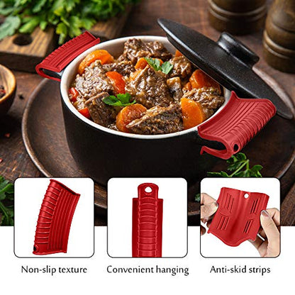 Silicone Assist Handle Holder, Hot Skillet Handle Covers Pot Grip Handle Sleeve Cast Iron Skillets Non-Slip Heat Resistant Pan Grip Cover for Cast Iron Woks Frying Pans Griddles Skillets (Red) - size: Red-2 Pack