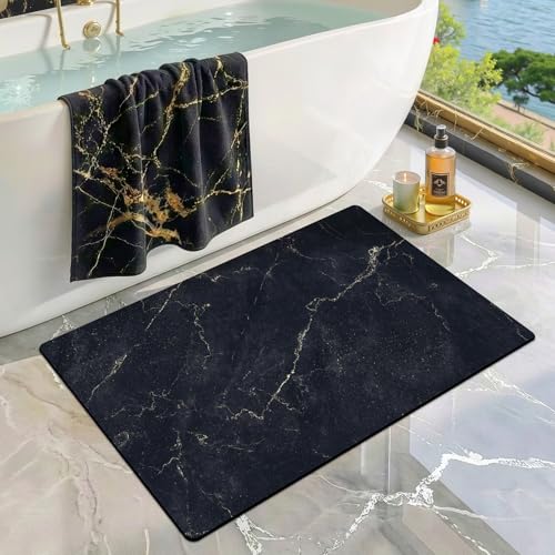 LUMI Non Slip Ultra Thin Bath Mat, Low Pile Quick Dry, Black, 17x30 | Low Profile Absorbent, Fits under Door, for Bathroom, Shower, Sink, Doorway, Entrance - color: Black, size: 17"x30"