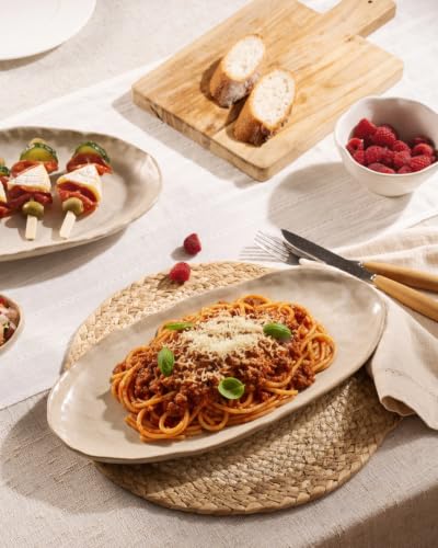 Besmeety Serving Platters Set of 3, Serving Trays for Party, Cheese Platter | Ceramic Serving Dishes for Entertaining, Farmhouse Platters for Serving Food Party, Dessert Tray, Stoneware Plates, Oven Safe