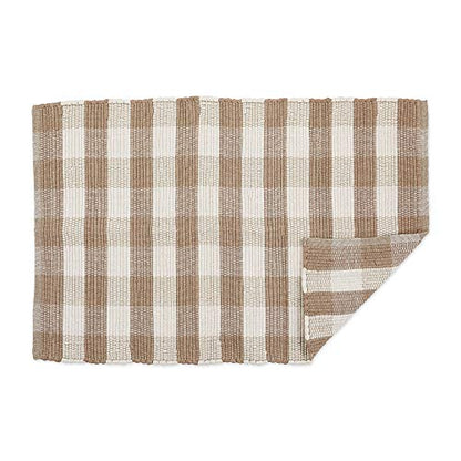 DII Buffalo Check Rug Collection, Hand Dyed Reversible Chindi Rug, 26x40, Stone/Cream - color: Stone/Cream, size: 2'2" x 3'4" (Rectangular)