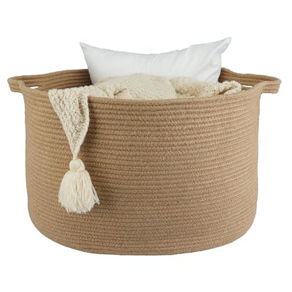 XUANGUO Extra Large Jute Rope Round Storage Basket 22" x 12" | Woven basket for blankets, toys, towels, laundry, nursery, living room and pet toy storage. - color: jute