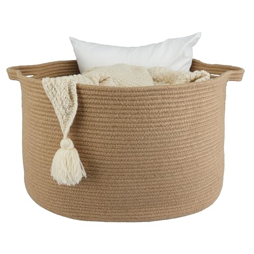 XUANGUO Extra Large Jute Rope Round Storage Basket 22" x 12" | Woven basket for blankets, toys, towels, laundry, nursery, living room and pet toy storage. - color: jute