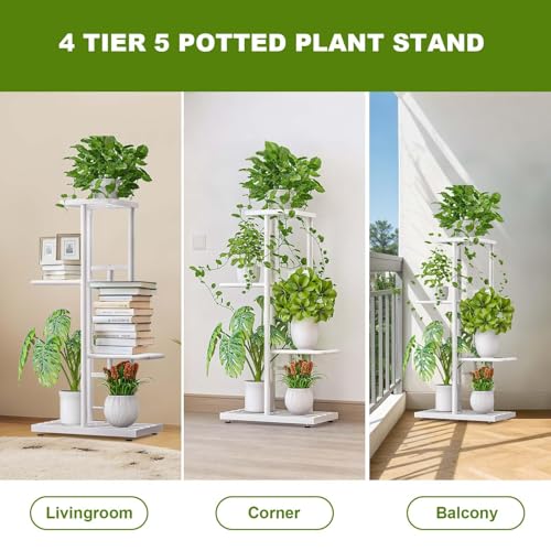 Metal Plant Stand Indoor Outdoor, 4 Tier 5 Potted Plant Shelf, Anti Slip Waterproof Flower Holders, Planter Shelf Display Rack Storage Organizer for Living Room Patio Lawn Balcony Garden