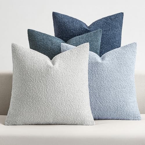 MIULEE Decorative Boucle Throw Pillow Covers 20x20 Inch Blue Set of 4 | Neutral Textured Accent Pillow Cases Soft Couch Cushion Covers for Modern Farmhouse Boho Sofa Bed Livingroom Home Decor - color: Neutral Blue, size: 20" x 20" (Pack of 4)