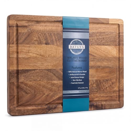 Walnut Wood Cutting Board with Juice Groove - Reversible Butcher Block, 17x13 Inch Large Charcuterie Board for Meat, Cheese, Bread - Non-Slip Kitchen Gift - size: 17"L x 13"W x 1"T