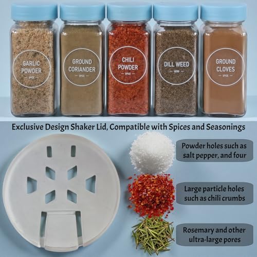 Spice Jars with Labels - 24 Glass Spice with Shaker Lids & Airtight Plastic Caps - 4oz Complete Seasoning Containers Organizer Set for Cabinet, Drawer & Rack (Skyblue) - color: Skyblue