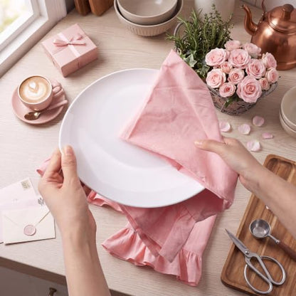 HunnmingRe Light Pink Kitchen Towels Set of 2, 100% Cotton Retro Ruffled Dish Towels 18"x28" Absorbent Tea Cloths for Farmhouse Charm, Drying Dishes, Entertaining Guests - color: Light Pink, style: Retro