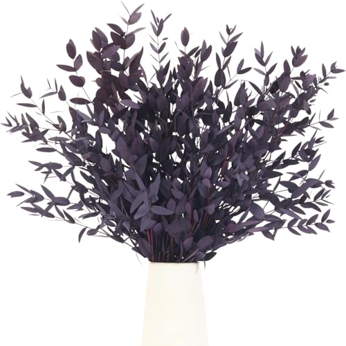 7-12 Pcs Preserved Eucalyptus Stems, 14-17" Purple Leaves for Vase Filler | Natural Real Dried Plant Branches, Flower Arrangement, Wedding, Farmhouse, Home Fragrance, Bathroom Decor, Crafting, Spa Gift - color: Purple