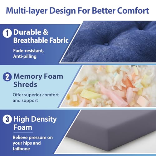IASEAHK Chair Cushions, Dining Chair Cushions, Tufted Indoor Chair Pads, Set of 2, Navy Blue, 16.5'' x 16.5'' x 3.5'' - color: Navy Blue, size: Pack of 2