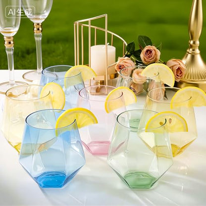 Goodluck 40PCS 12oz Diamond Stemless Plastic Wine Whiskey Glass,Multi-color | Disposable Cocktail Glasses, Suitable for Weddings, Birthday Parties, Family Gatherings, Bars, etc - color: 4 Colors