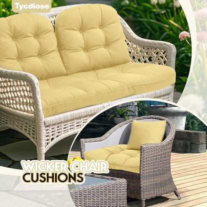 All Weather Wicker Chair Cushions of 3 Pieces, Waterproof Outdoor Wicker Chair Cushion for Patio Furniture Loveseat Settee Bench, 1 Loveseat and 2 U-Shaped Thickened Cushions, Khaki - color: Khaki