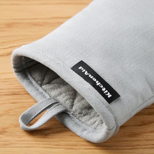 KITCHENAID Gourmet Series Gridlines Mini Oven Mitts 2-Pack Set, Heat Resistant up to 600°F, Soft Silicone Grip, Magnetic Cuff, Matte Grey, 5.5"x9" - color: Matte Grey