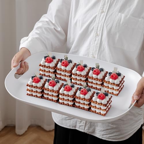 Extra Large Serving Platter, Set of 2, 18.75 x 14.375 x 2 Inch Large Melamine Serving Tray with Handle,Rectangular Serving Trays for Party, Big Turkey Platter, Dishwasher Safe, Matte White - color: Matte White Serving Tray