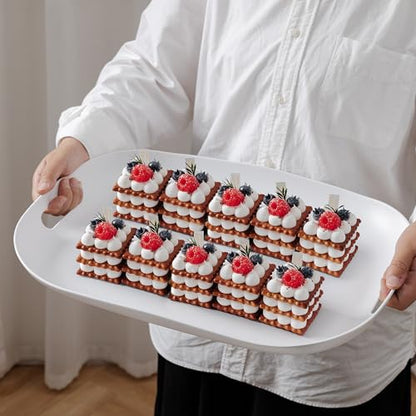 Extra Large Serving Platter, Set of 2, 18.75 x 14.375 x 2 Inch Large Melamine Serving Tray with Handle,Rectangular Serving Trays for Party, Big Turkey Platter, Dishwasher Safe, Matte White - color: Matte White Serving Tray