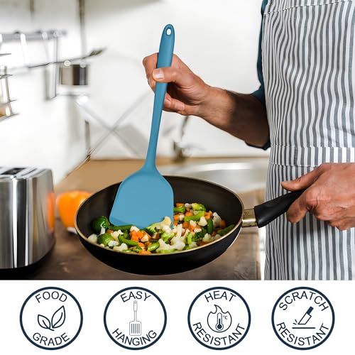 E-far Silicone Cooking Utensils Set, 25 Piece Kitchen Utensils with Holder, Non Toxic Kitchen Tools Spatula, Turner, Spoon, Ladle for Nonstick Cookware, Heat Resistant & Dishwasher Safe - Blue - color: Blue