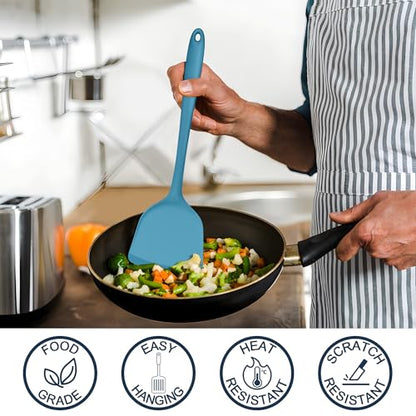 E-far Silicone Cooking Utensils Set, 25 Piece Kitchen Utensils with Holder, Non Toxic Kitchen Tools Spatula, Turner, Spoon, Ladle for Nonstick Cookware, Heat Resistant & Dishwasher Safe - Blue - color: Blue