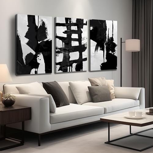 Black and White Abstract Artwork for Bedroom Walls Big Modern Wall Decor for Living Room 3 Piece Art for Office Size 24 x 36 Inch - color: Black and White, size: 36"L x 24"W x 3PCS
